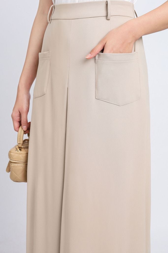 FQD31111 - Quần công sở vải cotton dáng suông ống rộng hoạ tiết túi thân trước cạp chun thân sau- PANTIO