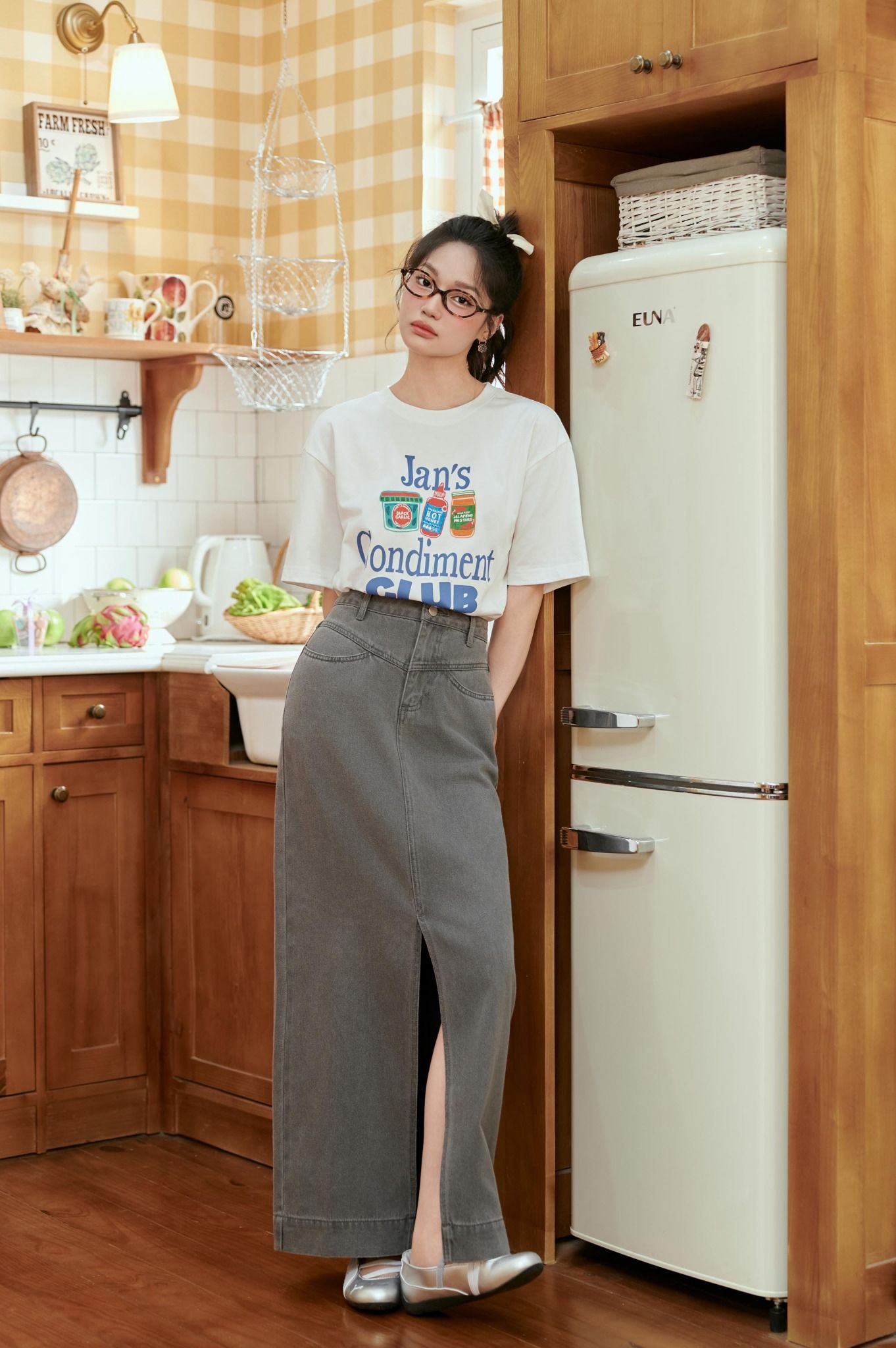 FJD51305 - Chân váy bò cao cấp dáng suông A xẻ tà trước thời trang - JAN.