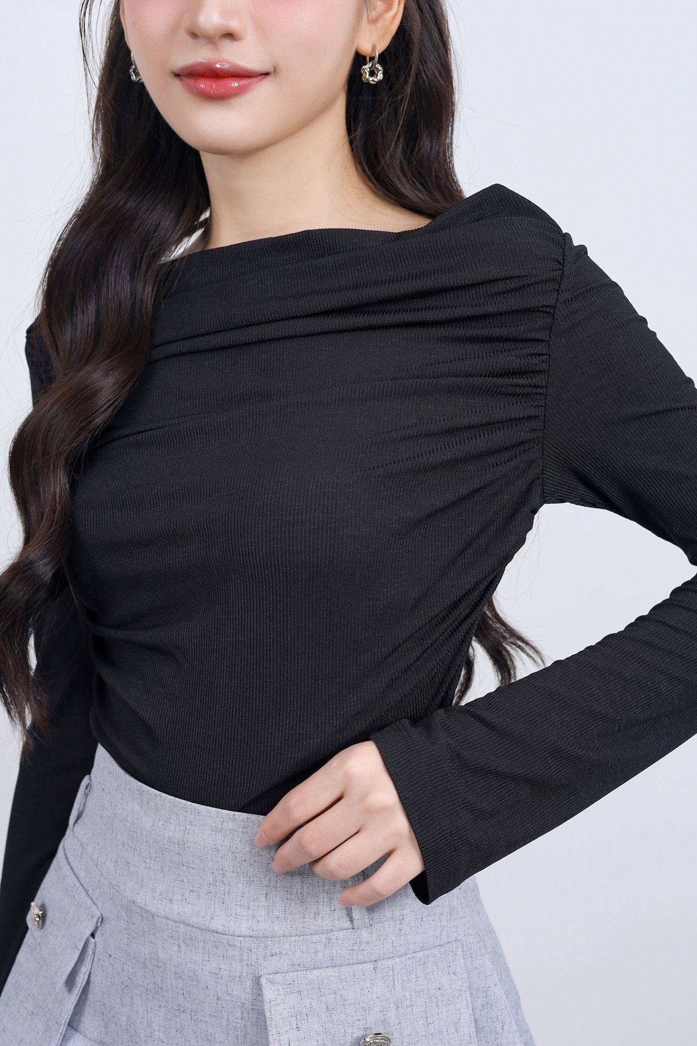 FAT3492 - Áo thun vải len cao cấp dáng ôm cổ thuyền tay dài thời trang - JAN.