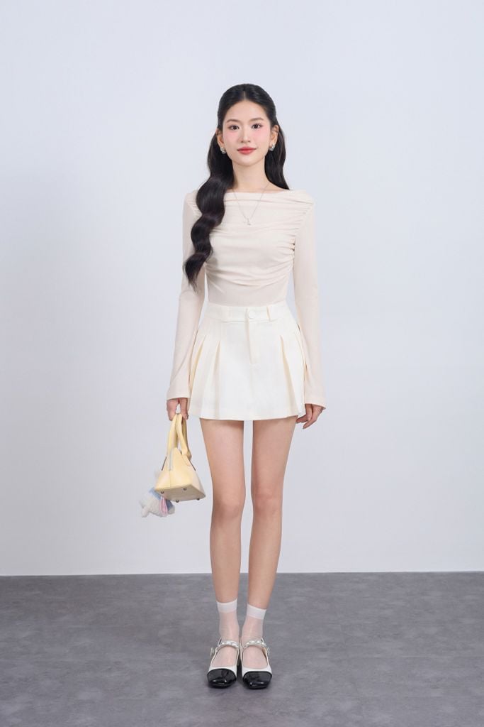 FJN1715 - Chân váy ngắn vải denim dáng A xòe thân váy xếp ly tạo kiểu khóa thân trước - JAN.