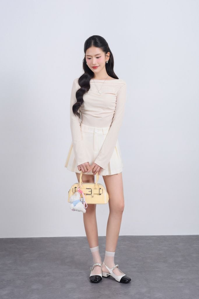 FJN1715 - Chân váy ngắn vải denim dáng A xòe thân váy xếp ly tạo kiểu khóa thân trước - JAN.