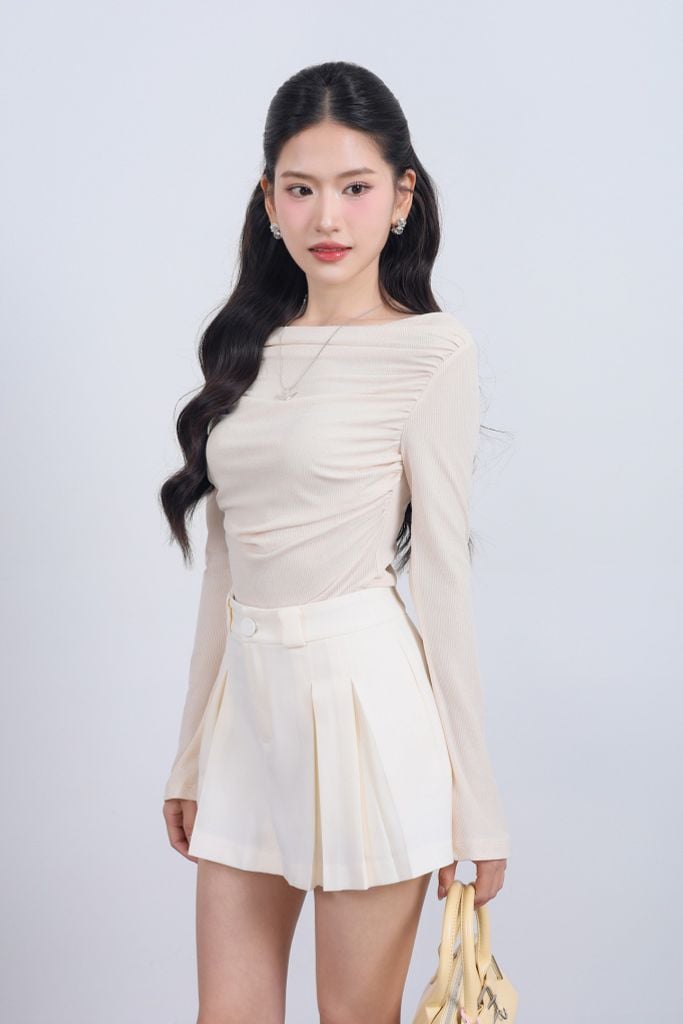 FJN1715 - Chân váy ngắn vải denim dáng A xòe thân váy xếp ly tạo kiểu khóa thân trước - JAN.