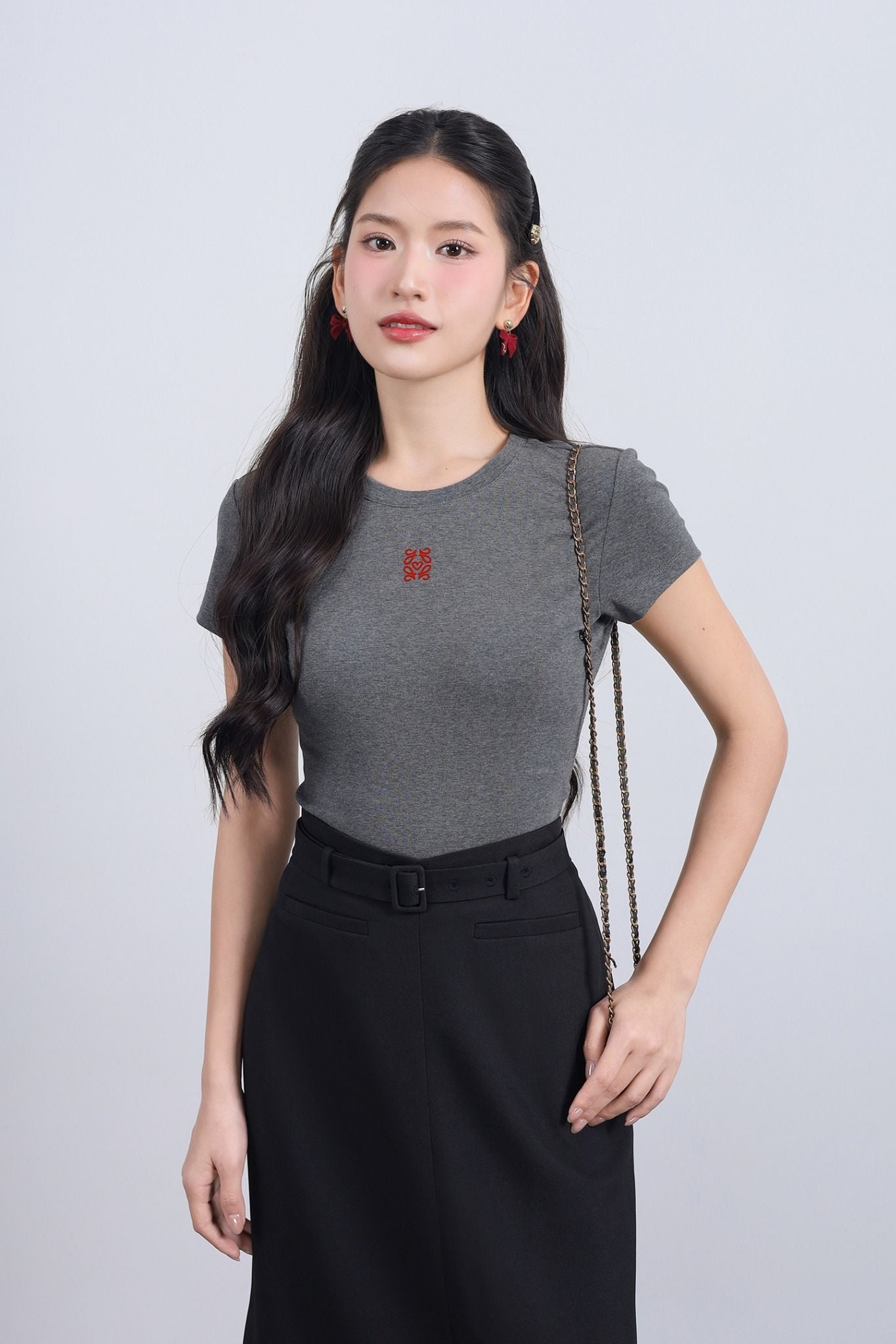 FJD51293 - Chân váy dài vải thô dáng suông cạp phối dây lưng tạo kiểu khoá thân sau - JAN.