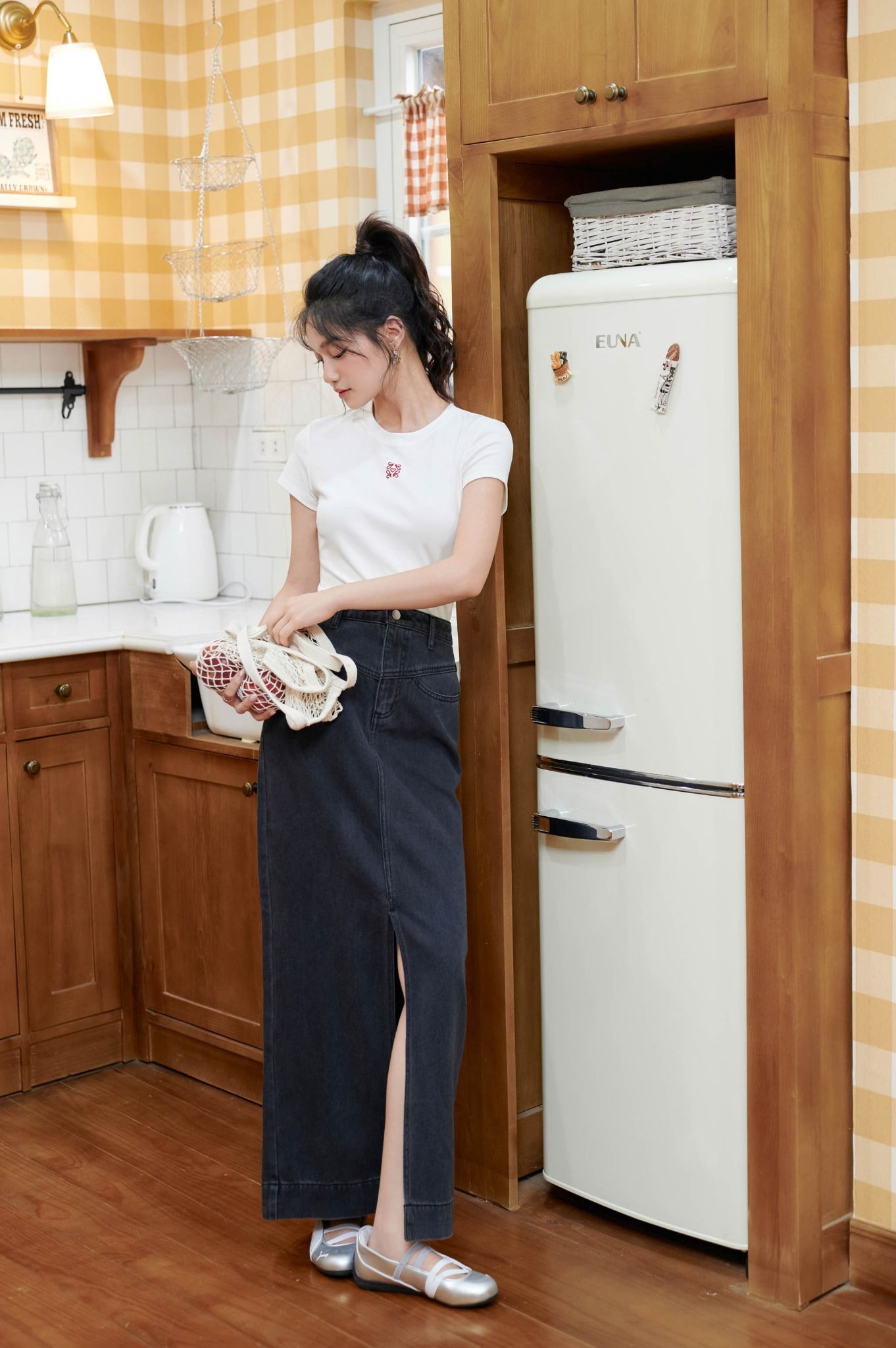 FJD51305 - Chân váy bò cao cấp dáng suông A xẻ tà trước thời trang - JAN.