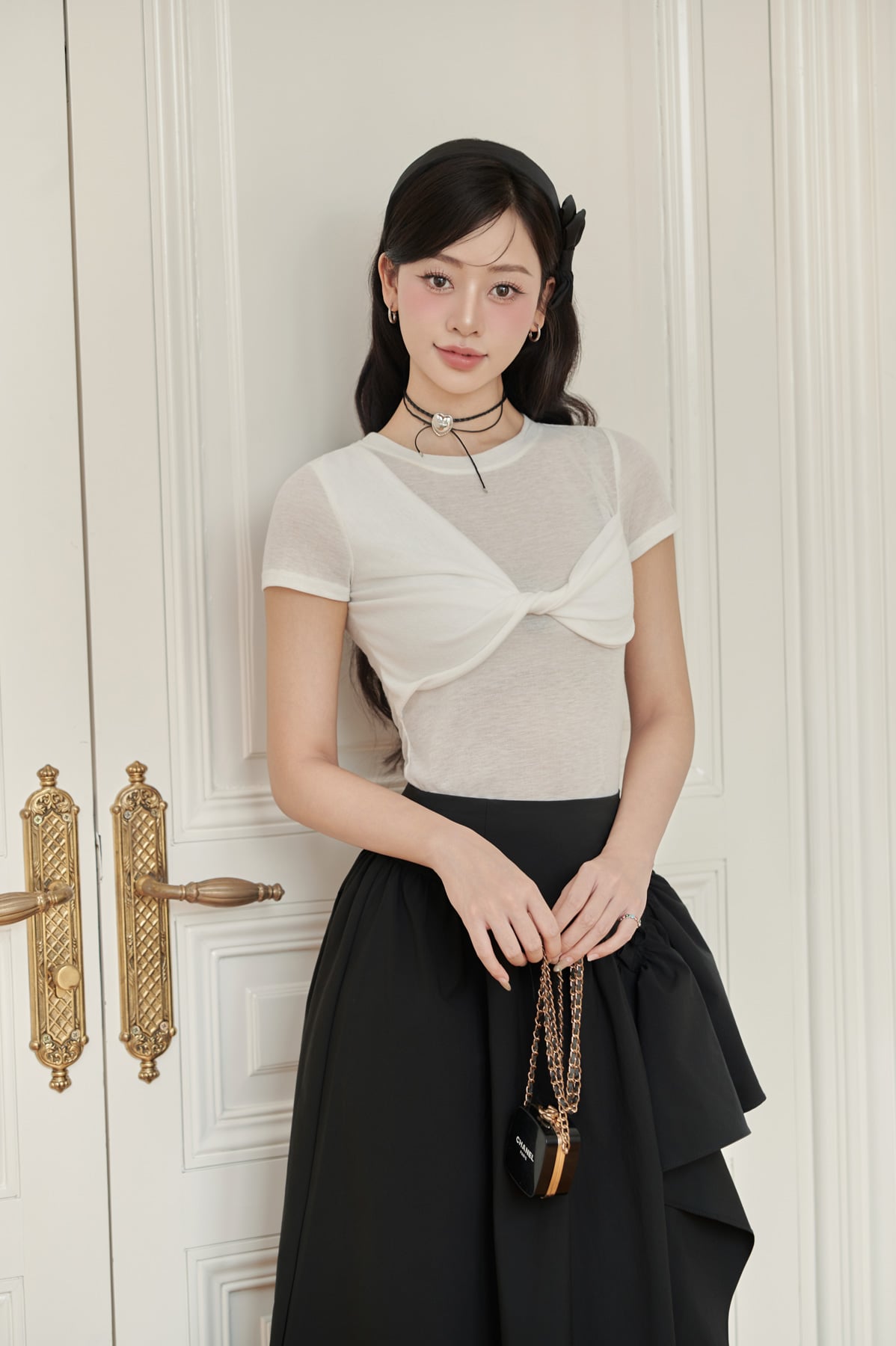 FJD31333 - Chân váy dài vải thô dáng A thân váy phối vạt tạo kiểu khoá thân sau - JAN.