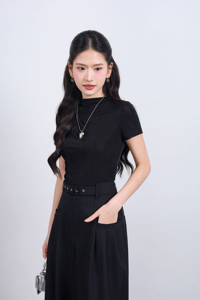 FQD51168 - Quần dài công sở vải tuyp xy dáng suông ống rộng phối ly bung tạo xoè kèm dây đai thắt eo - JAN.