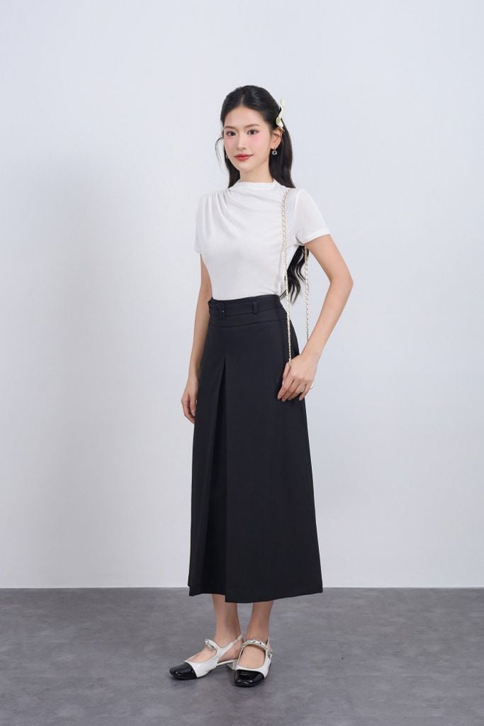 FJD51287 - Chân váy dài vải thô dáng suông thân váy phối ly xẻ tạo kiểu kèm dây đai thắt eo - JAN.