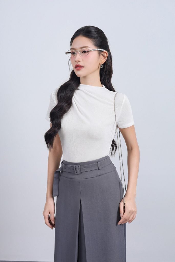 FJD51287 - Chân váy dài vải thô dáng suông thân váy phối ly xẻ tạo kiểu kèm dây đai thắt eo - JAN.