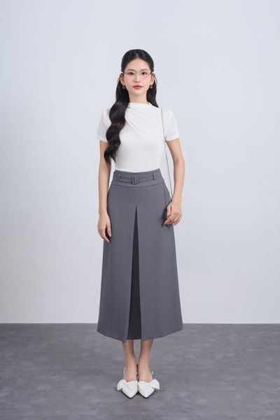 FJD51287 - Chân váy dài vải thô dáng suông thân váy phối ly xẻ tạo kiểu kèm dây đai thắt eo - JAN.