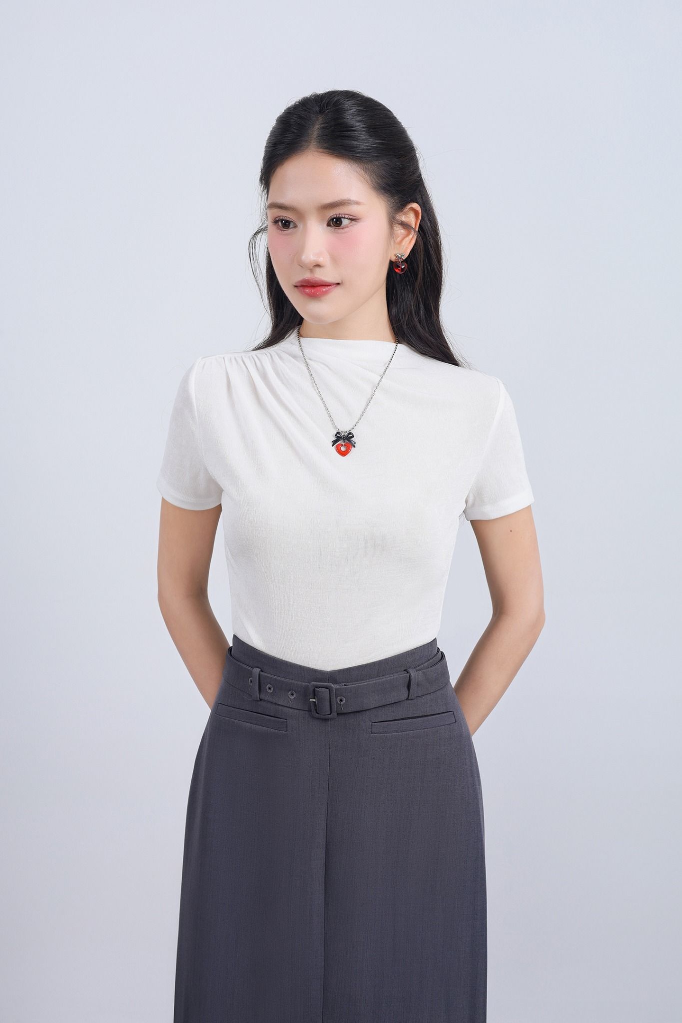 FJD51293 - Chân váy dài vải thô dáng suông cạp phối dây lưng tạo kiểu khoá thân sau - JAN.