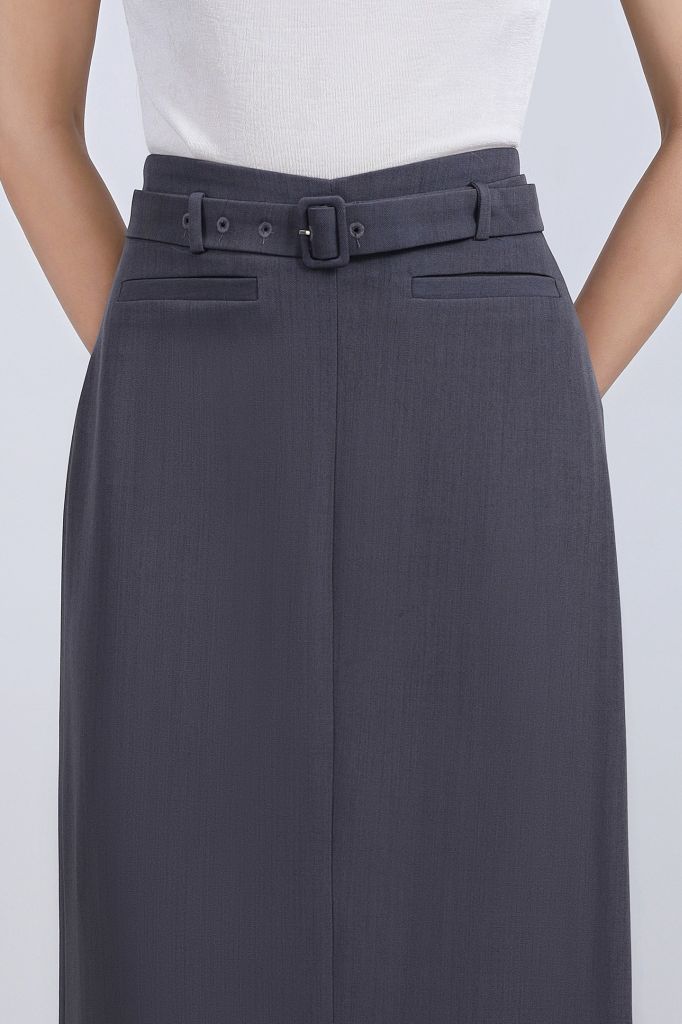 FJD51293 - Chân váy dài vải thô dáng suông cạp phối dây lưng tạo kiểu khoá thân sau - JAN.