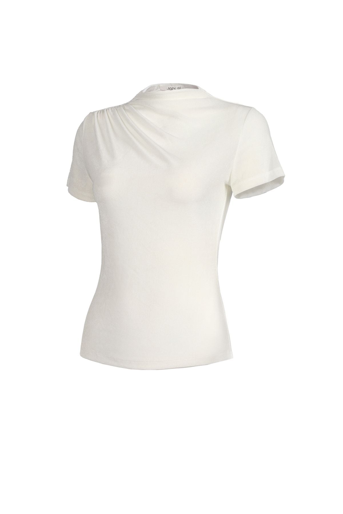 FAT3742 - Áo thun cao cấp vải len co giãn dáng ôm cổ cao vai nhún tạo kiểu - JAN.