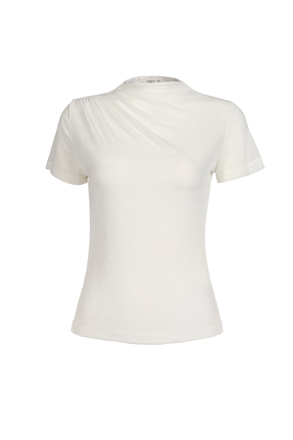 FAT3742 - Áo thun cao cấp vải len co giãn dáng ôm cổ cao vai nhún tạo kiểu - JAN.