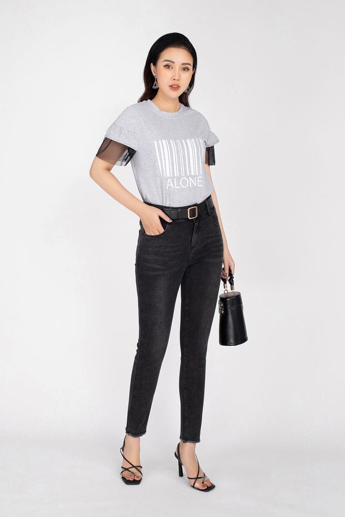Áo dệt kim chất liệu cotton dáng suông tay phối ren lưới FAT5199 - PANTIO