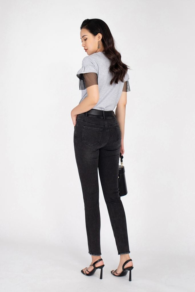 Áo dệt kim chất liệu cotton dáng suông tay phối ren lưới FAT5199 - PANTIO