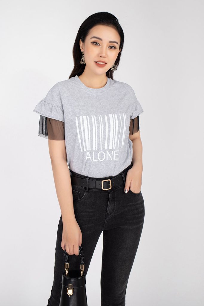 Áo dệt kim chất liệu cotton dáng suông tay phối ren lưới FAT5199 - PANTIO