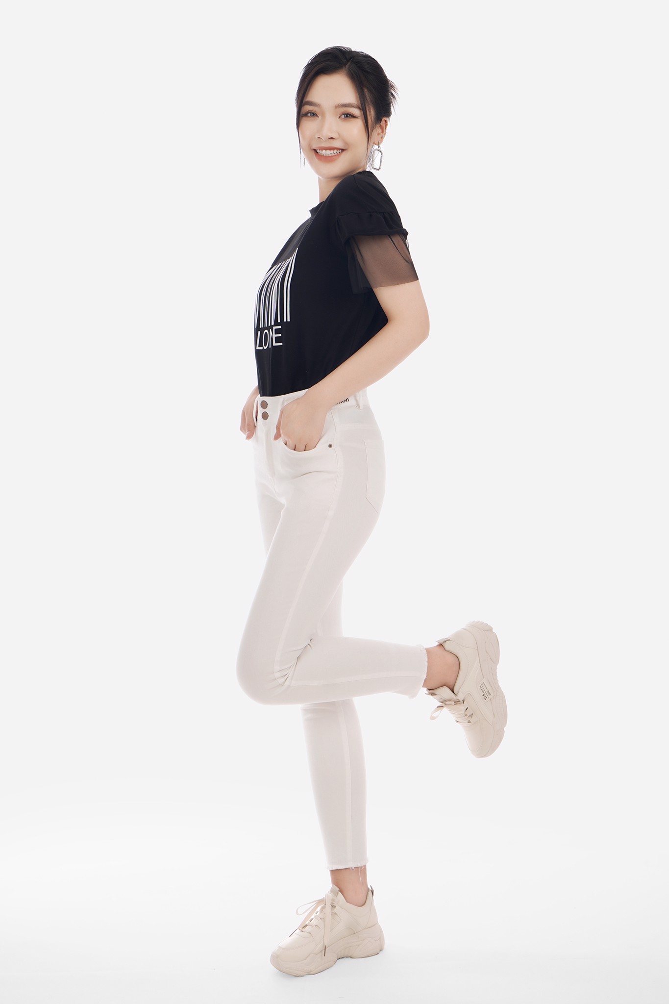 Áo dệt kim chất liệu cotton dáng suông tay phối ren lưới FAT5199 - PANTIO