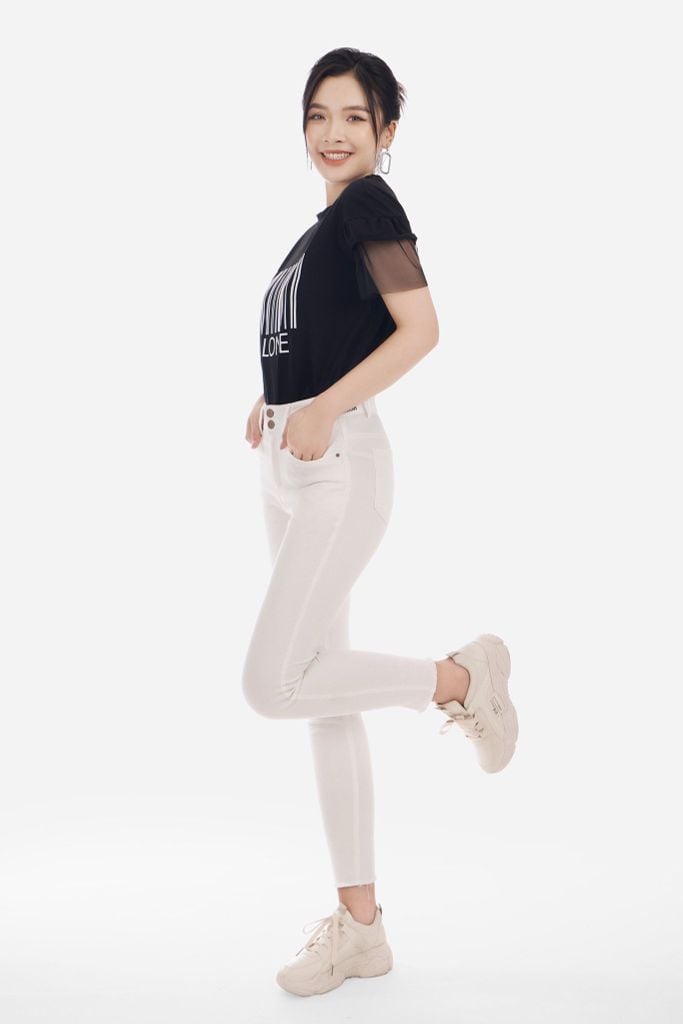 Áo dệt kim chất liệu cotton dáng suông tay phối ren lưới FAT5199 - PANTIO