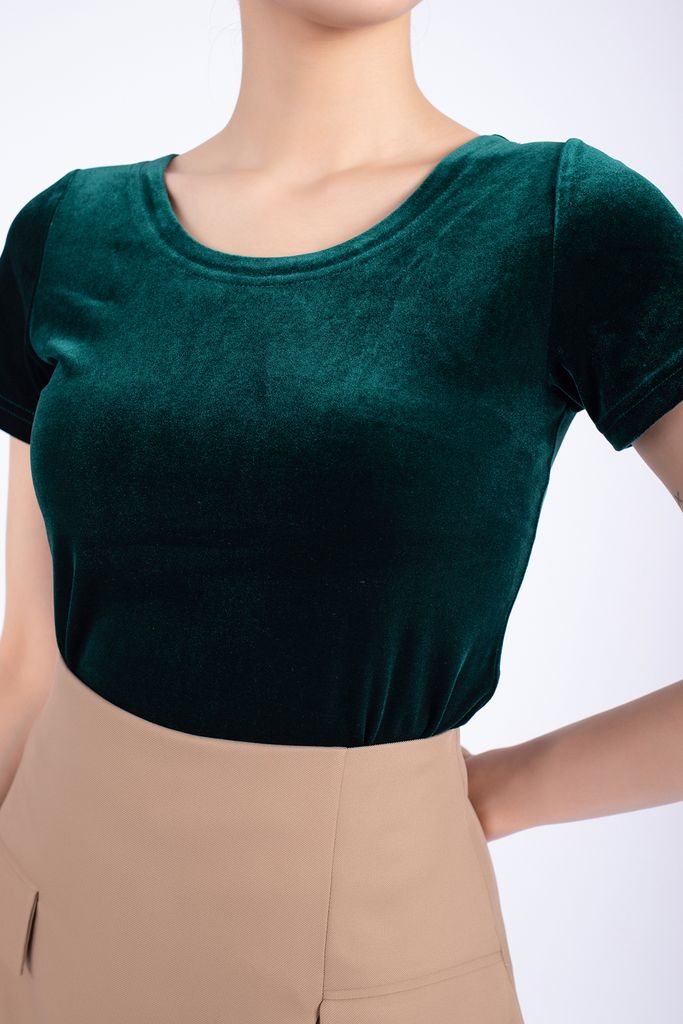 FAT5291 - Áo thun dạo phố vải nhung dáng croptop cổ tròn tay ngắn - PANTIO