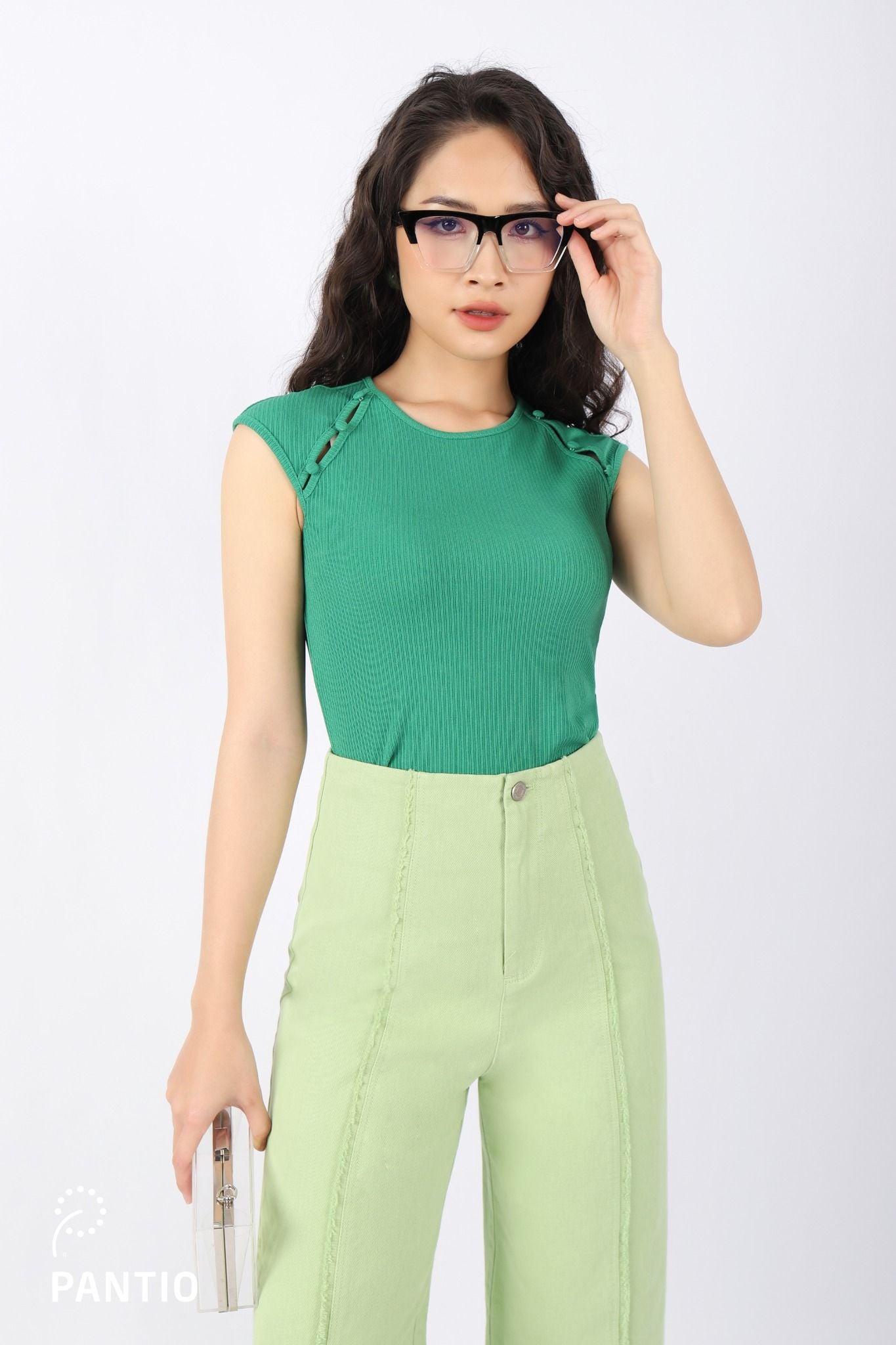 FQD51027 - Quần công sở vải kaki dáng suông ống rộng thân ống phối tua rua tạo kiểu - PANTIO