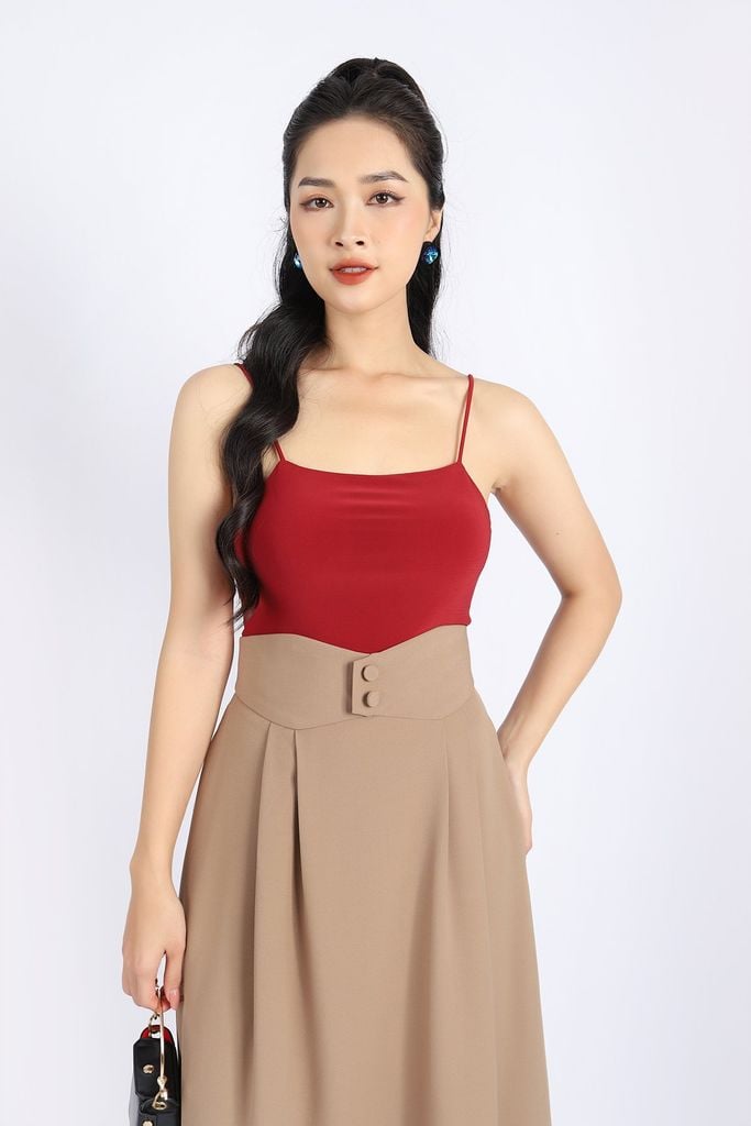 FAT5306 - Áo thun hai dây vải cotton dáng ôm phối đệm ngực - PANTIO