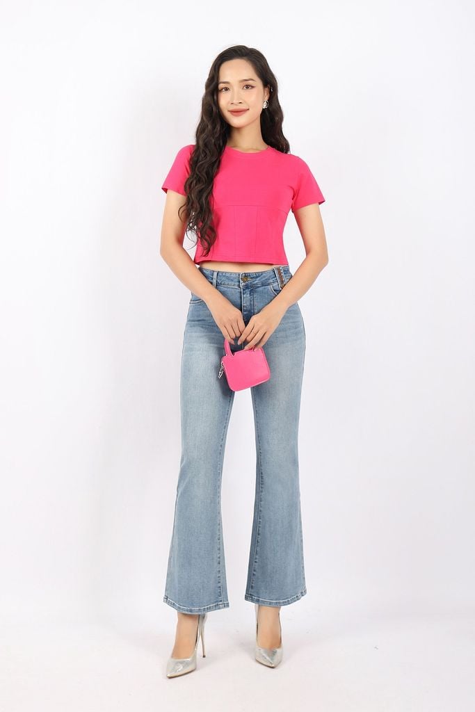 FAT5322 - Áo thun dạo phố vải cotton dáng croptop cổ tròn trần chỉ tạo kiểu - PANTIO