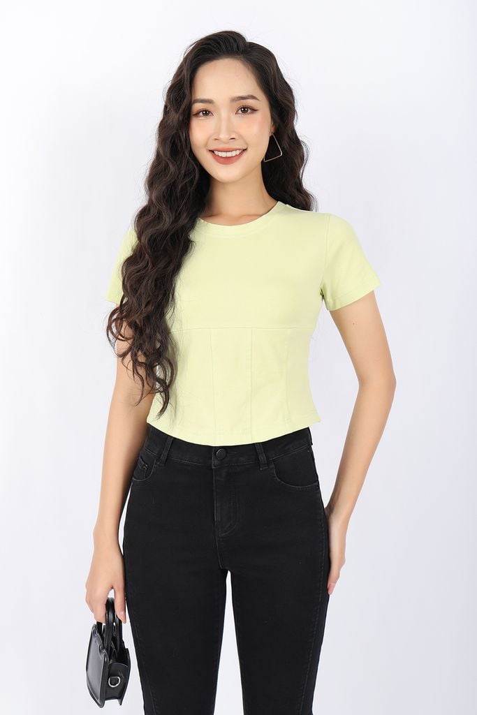 FAT5322 - Áo thun dạo phố vải cotton dáng croptop cổ tròn trần chỉ tạo kiểu - PANTIO