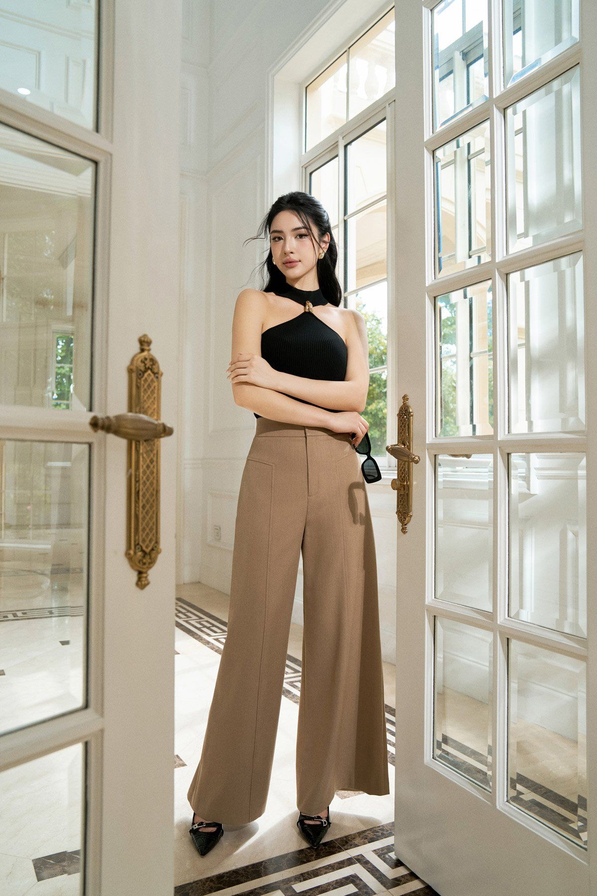 FQD51106 - Quần công sở vải thô dáng suông ống rộng thân diễu chỉ trang trí - PANTIO