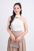 FJD51210 - Chân váy công sở vải linen hai lớp lót boi dáng chữ A dài eo đáp cạp bản to xếp nhún khoá thân sau - PANTIO