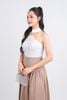 FJD51210 - Chân váy công sở vải linen hai lớp lót boi dáng chữ A dài eo đáp cạp bản to xếp nhún khoá thân sau - PANTIO