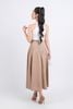 FJD51210 - Chân váy công sở vải linen hai lớp lót boi dáng chữ A dài eo đáp cạp bản to xếp nhún khoá thân sau - PANTIO
