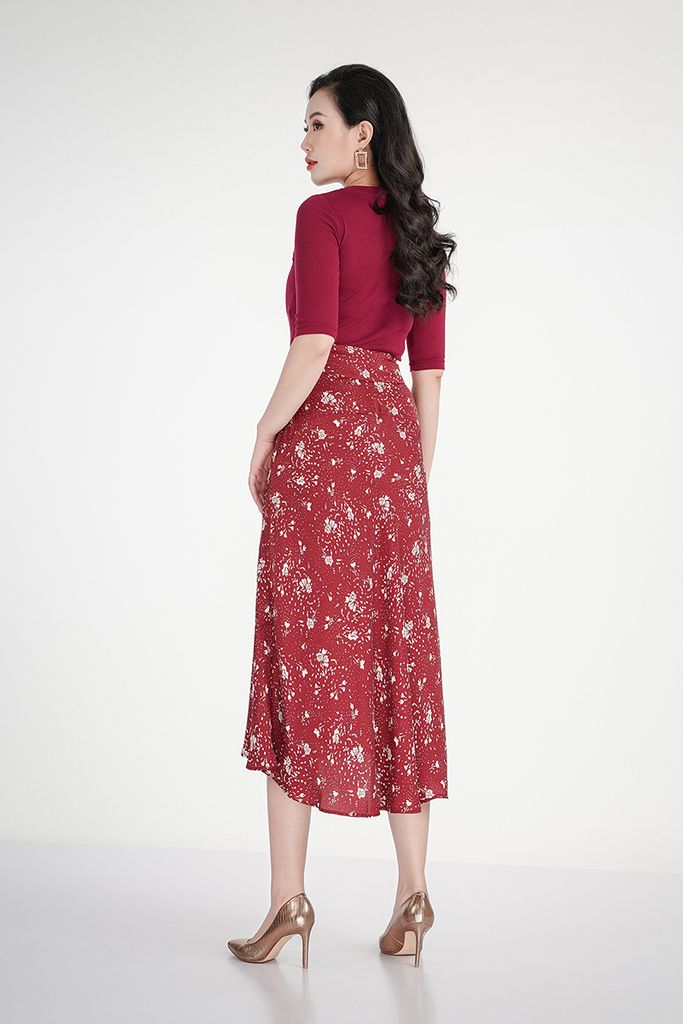 FAT7222 - Áo thun dệt kim dáng ôm, cổ đính nơ họa tiết tay lỡ - PANTIO