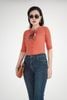 FAT7222 - Áo thun dệt kim dáng ôm, cổ đính nơ họa tiết tay lỡ - PANTIO