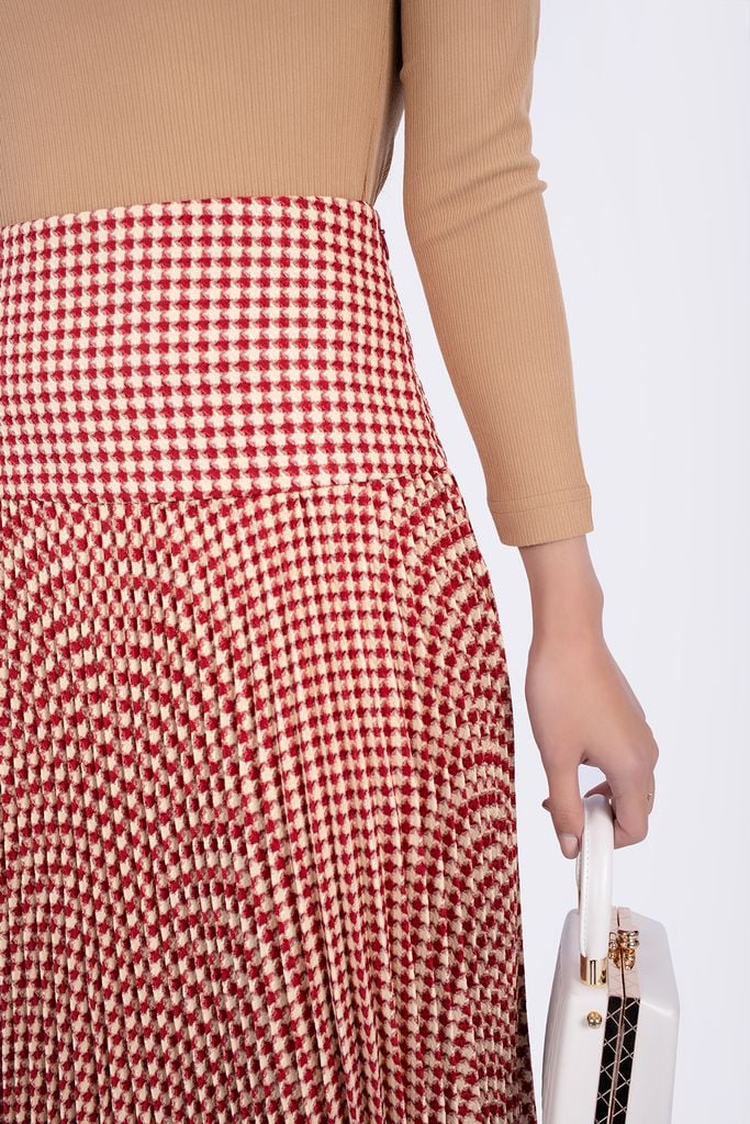 FJD71026 - Chân váy midi vải dạ dáng Xoè xếp ly cạp liền bản to khóa thân sau - PANTIO