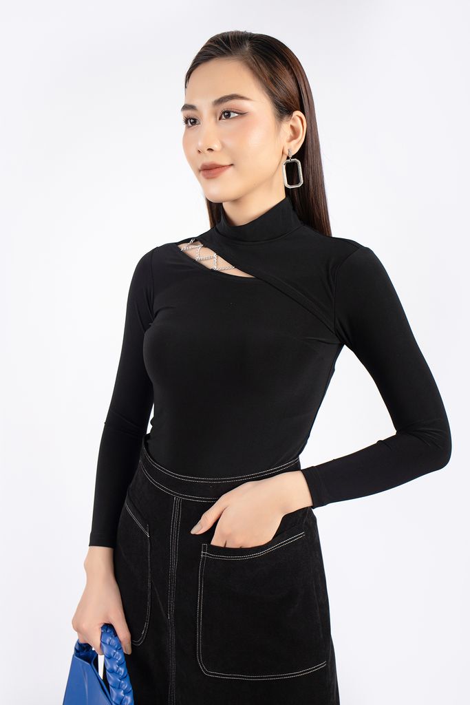 FAT7273 - Áo thun dạo phố vải cotton dáng ôm cổ cao ngực cut- PANTIO