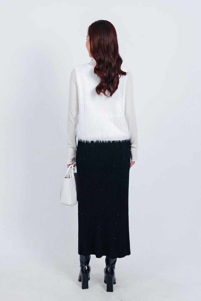 FOL430 - Áo khoác len gile phối lông mềm cao cấp dáng suông cài khuy trước - PANTIO