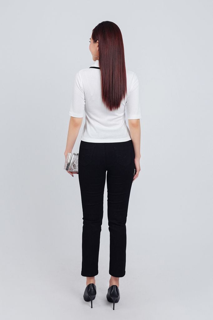 FAT7381 - Áo thun thời trang cao cấp vải len dáng ôm cổ đức bản to cài khuy tay lỡ thân áo hoạ tiết đường kẻ - PANTIO