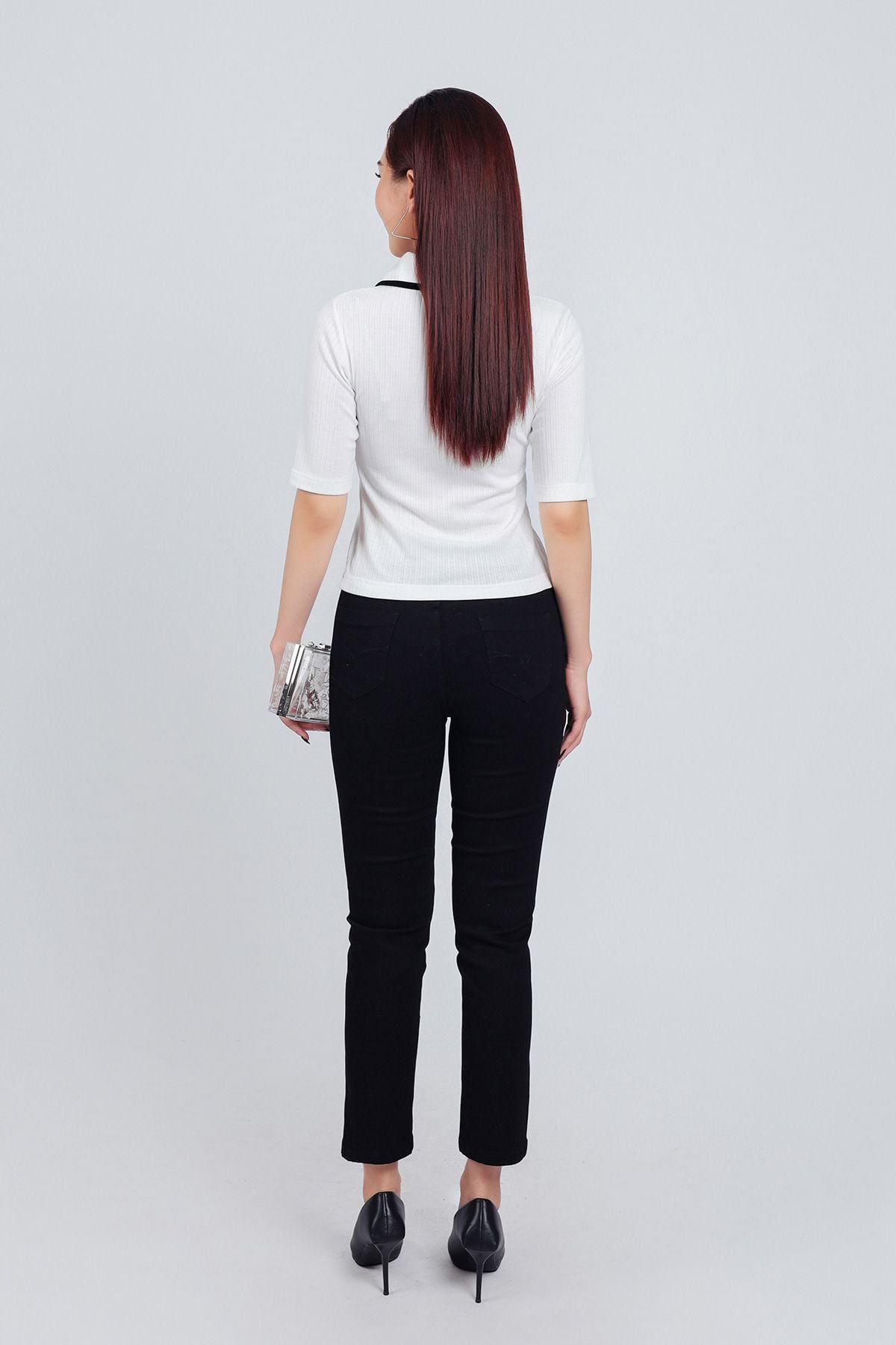 FAT7381 - Áo thun thời trang cao cấp vải len dáng ôm cổ đức bản to cài khuy tay lỡ thân áo hoạ tiết đường kẻ - PANTIO