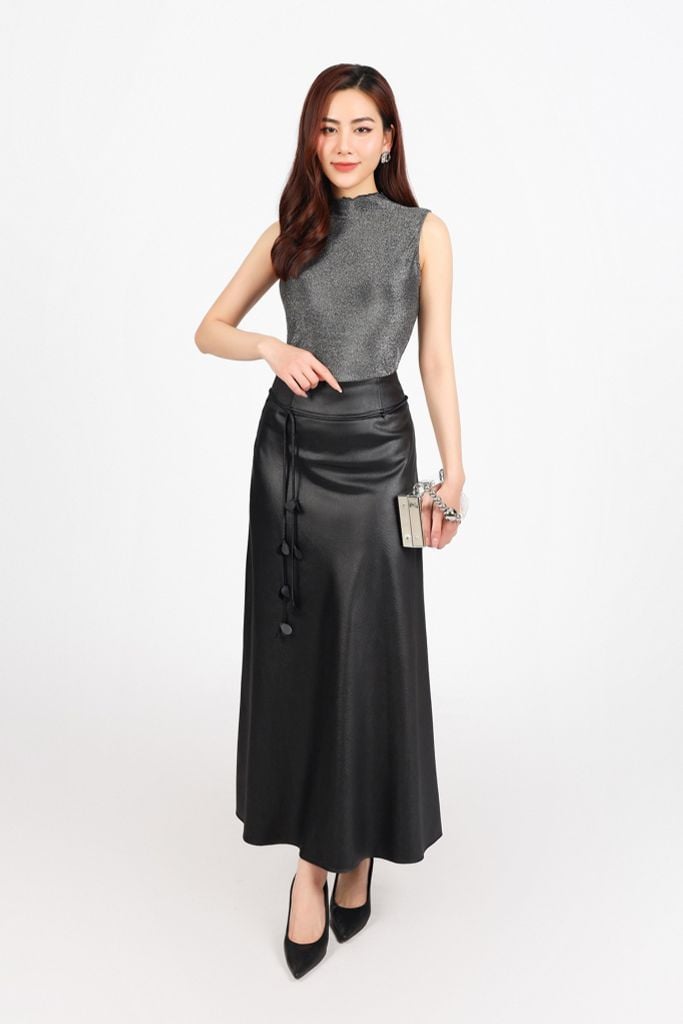 FAT7396 - Áo thun vải len nhũ dáng ôm cổ cao không tay thời trang - PANTIO