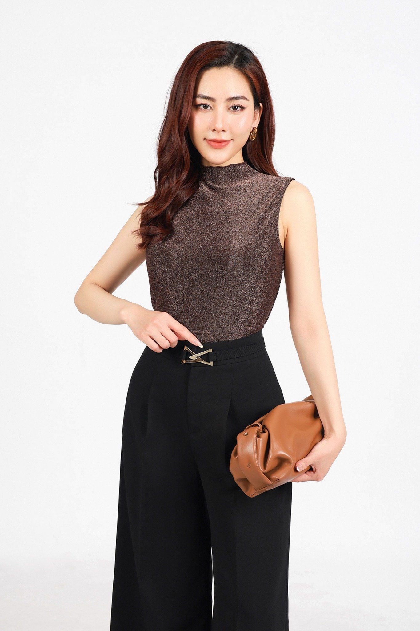 BQD13391 - Quần dài công sở vải thô dày dáng suông ống rộng phối ly tạo kiểu khóa thân trước - PANTIO