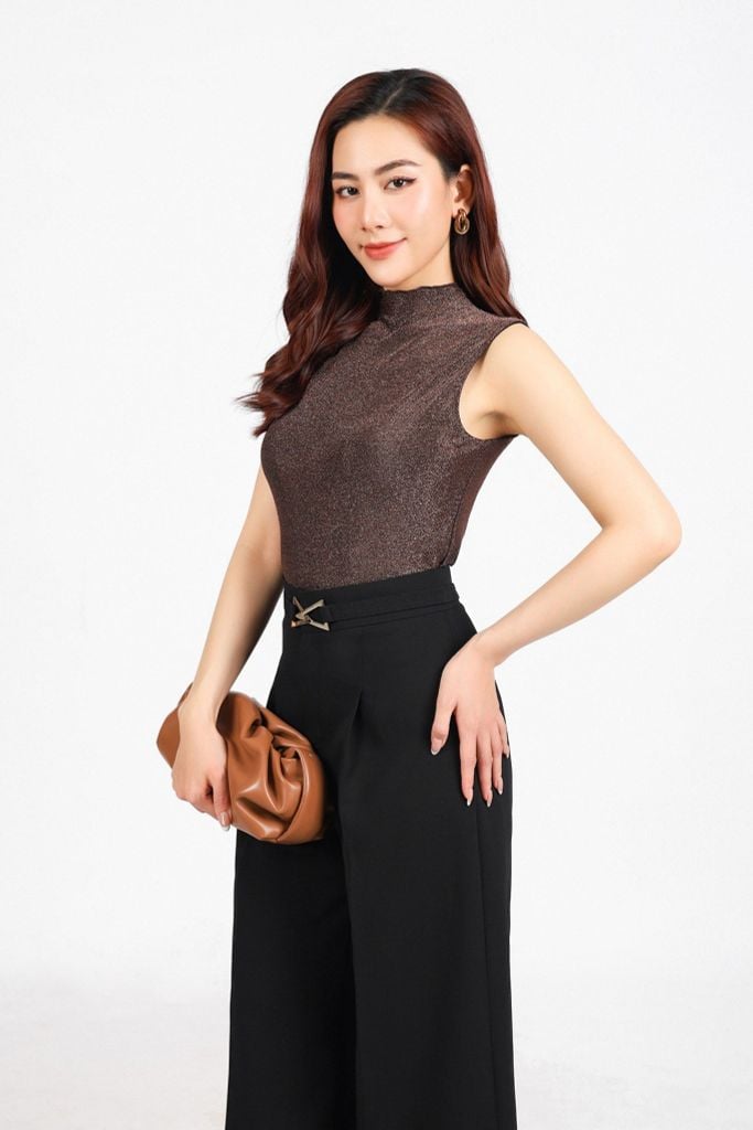 FAT7396 - Áo thun vải len nhũ dáng ôm cổ cao không tay thời trang - PANTIO