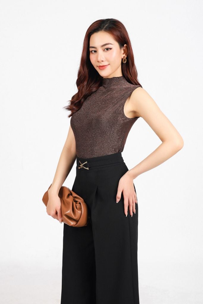 BQD13391 - Quần dài công sở vải thô dày dáng suông ống rộng phối ly tạo kiểu khóa thân trước - PANTIO