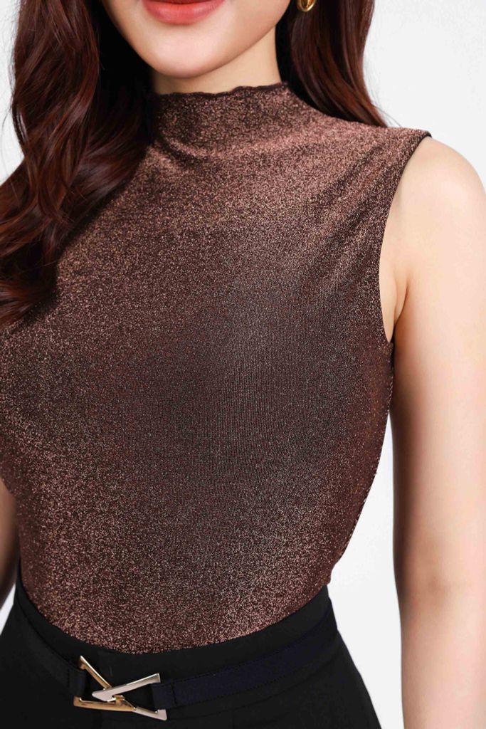 FAT7396 - Áo thun vải len nhũ dáng ôm cổ cao không tay thời trang - PANTIO