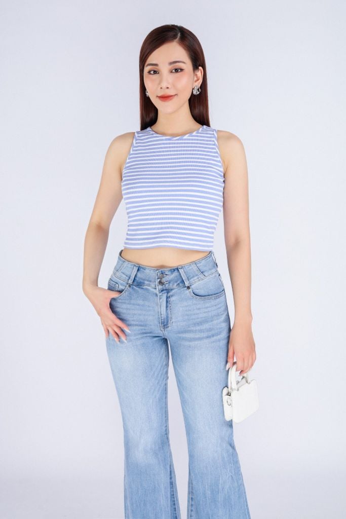 FAT7410 - Áo thun dạo phố vải cotton len dáng croptop cổ tròn không tay - PANTIO