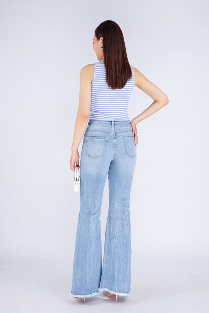 FQB168 - Quần jean cao cấp vải denim dáng loe ống vẩy gấu rút tua rua tạo kiểu - PANTIO