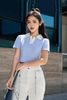FAT7411 - Áo thun dạo phố vải len dáng croptop cổ đức phối vải thô tạo kiểu - PANTIO