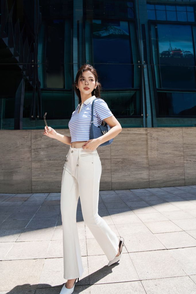 FQB160 - Quần Jean cao cấp vải Denim dáng loe ống vẩy kèm dây xích tạo kiểu - PANTIO