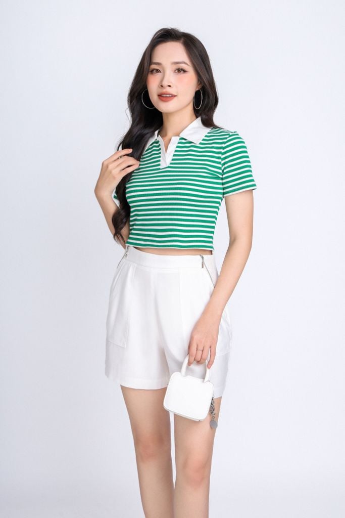 BQN13015 - Quần short dạo phố vải tuytsi dáng suông ống rộng cạp phối khoá bên hông trang trí - PANTIO