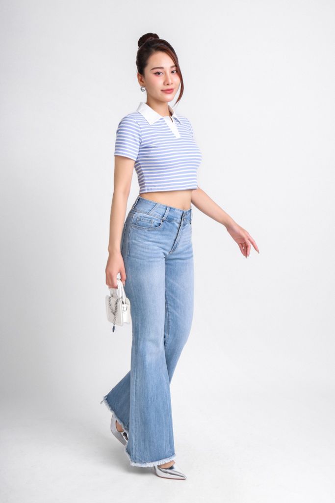 FAT7411 - Áo thun dạo phố vải len dáng croptop cổ đức phối vải thô tạo kiểu - PANTIO