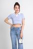 FAT7411 - Áo thun dạo phố vải len dáng croptop cổ đức phối vải thô tạo kiểu - PANTIO